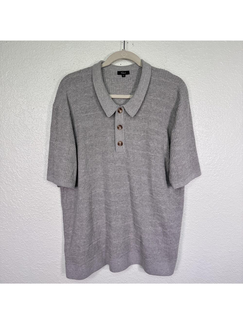 Rails Nathan Polo Shirt Mens 2XL Jacquard Chevron Knit Textured Grey Casual XXL